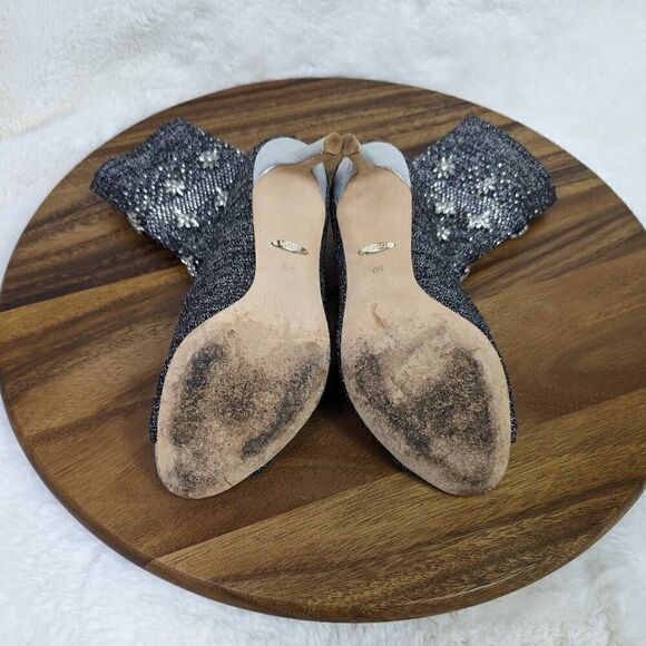 Badgley Mischka Viva Peep Toe Sock Bootie Heels Women’s Size 6.5 Black Silver - Picture 9 of 15